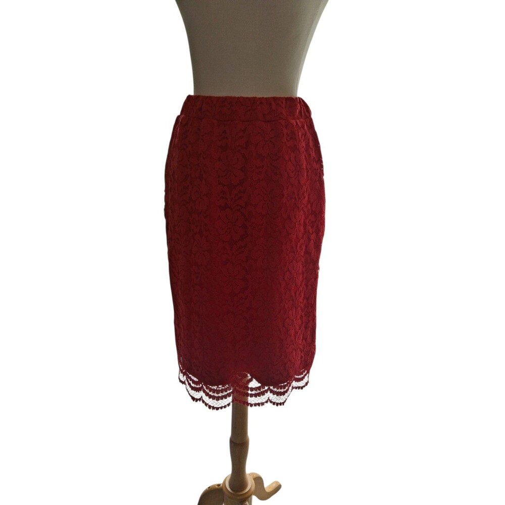 Elle Red Lace Pencil Skirt Size 6 - Picture 10 of 10